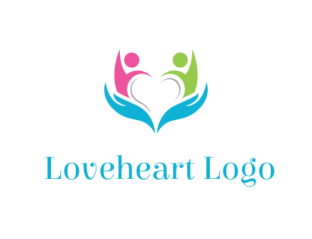 abstract hand with people icons forming negative spacing heart