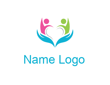 abstract hand with people icons forming negative spacing heart