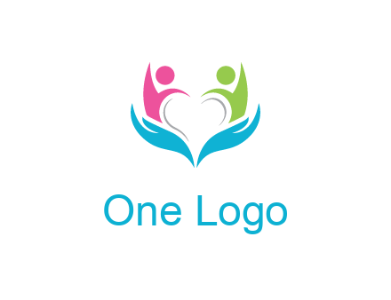 abstract hand with people icons forming negative spacing heart
