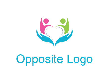 abstract hand with people icons forming negative spacing heart
