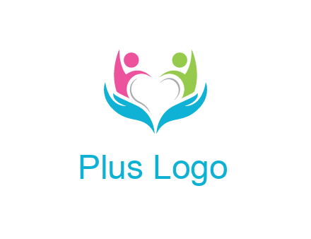 abstract hand with people icons forming negative spacing heart