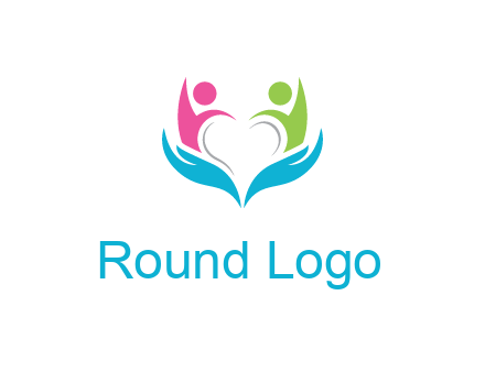 abstract hand with people icons forming negative spacing heart
