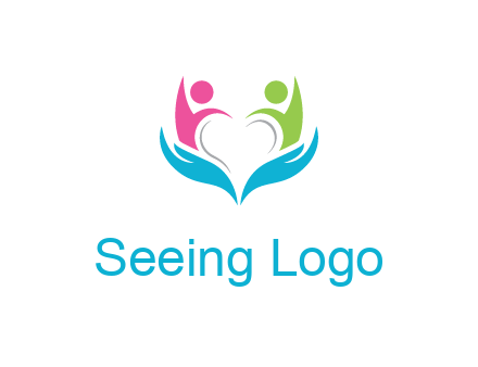 abstract hand with people icons forming negative spacing heart