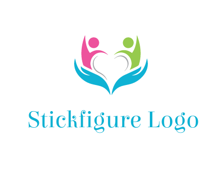 abstract hand with people icons forming negative spacing heart