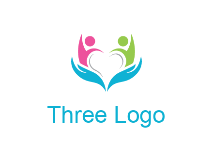 abstract hand with people icons forming negative spacing heart