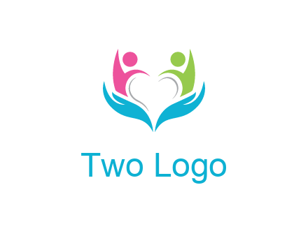 abstract hand with people icons forming negative spacing heart