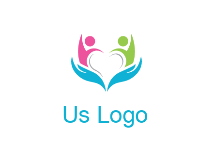 abstract hand with people icons forming negative spacing heart