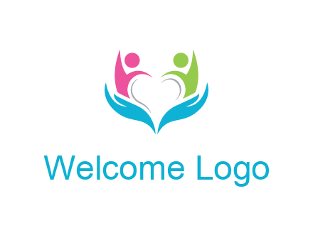 abstract hand with people icons forming negative spacing heart
