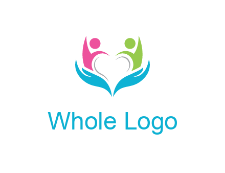 abstract hand with people icons forming negative spacing heart