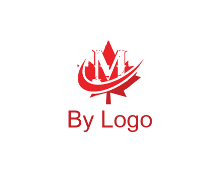 letter M in maple leaf with swoosh