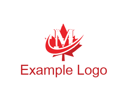 letter M in maple leaf with swoosh