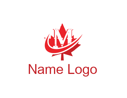 letter M in maple leaf with swoosh
