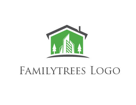 negative spacing skyscrapers and trees in house