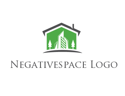 negative spacing skyscrapers and trees in house