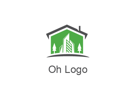negative spacing skyscrapers and trees in house