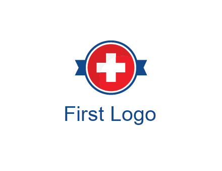 first aid sign in circle with ribbon