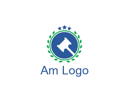 gavel in circle with leaves and stars