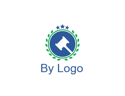 gavel in circle with leaves and stars
