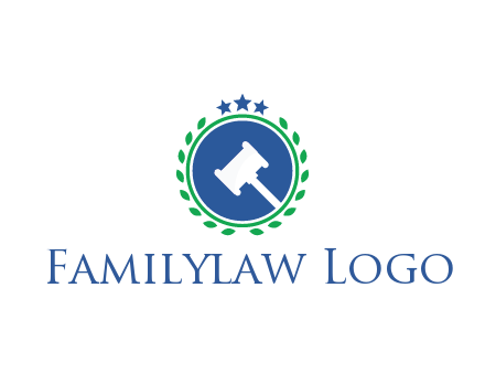 gavel in circle with leaves and stars