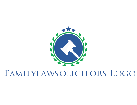 gavel in circle with leaves and stars