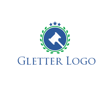 gavel in circle with leaves and stars