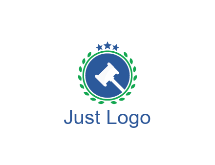 gavel in circle with leaves and stars