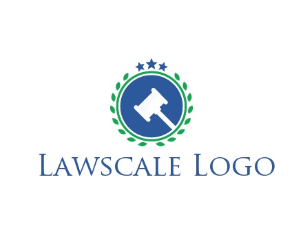 gavel in circle with leaves and stars
