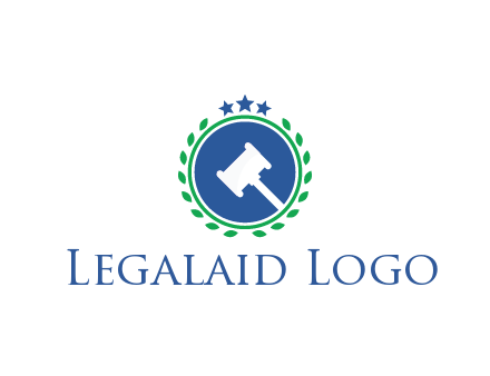 gavel in circle with leaves and stars