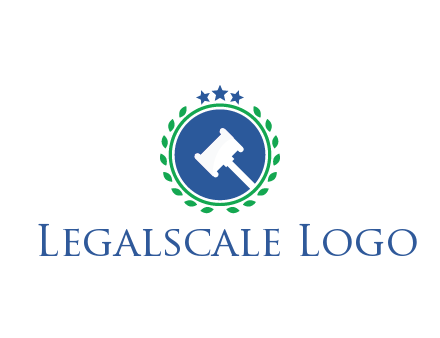 gavel in circle with leaves and stars