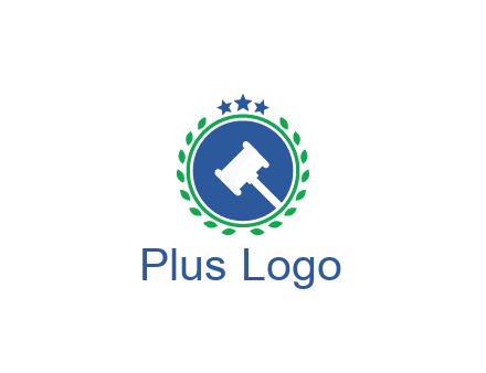 gavel in circle with leaves and stars