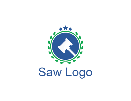 gavel in circle with leaves and stars