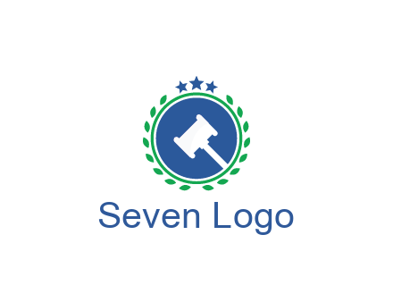 gavel in circle with leaves and stars