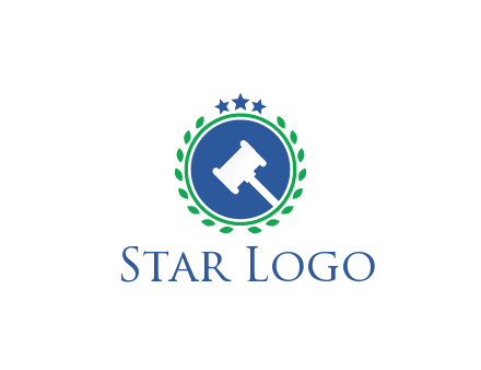 gavel in circle with leaves and stars