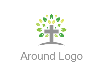 cross with swoosh and leaves
