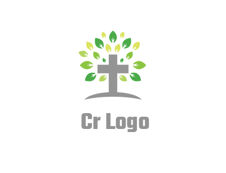 cross with swoosh and leaves