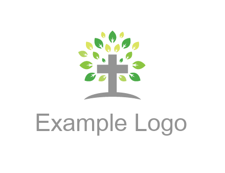 cross with swoosh and leaves
