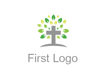 cross with swoosh and leaves