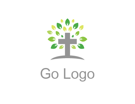 cross with swoosh and leaves