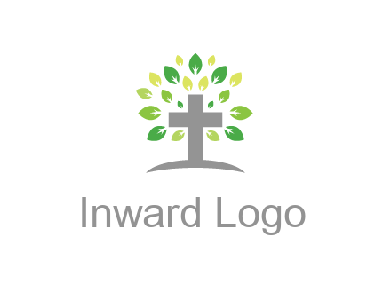 cross with swoosh and leaves