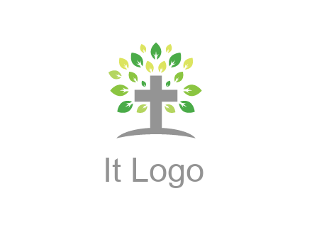 cross with swoosh and leaves