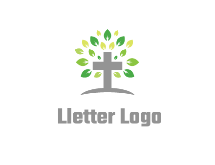 cross with swoosh and leaves