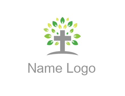 cross with swoosh and leaves