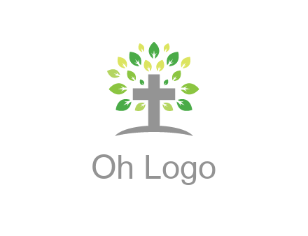 cross with swoosh and leaves