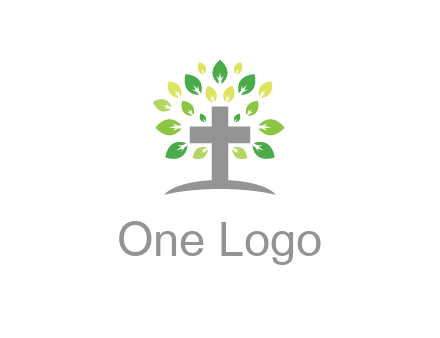 cross with swoosh and leaves