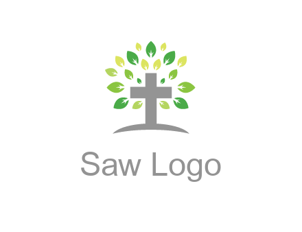 cross with swoosh and leaves