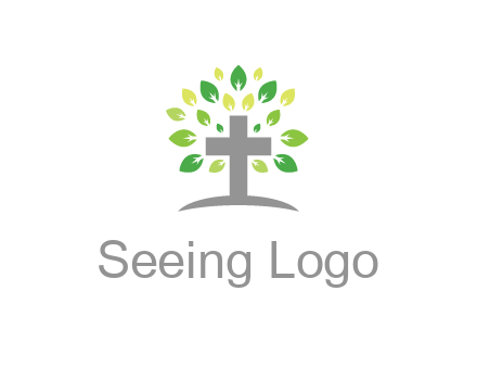 cross with swoosh and leaves