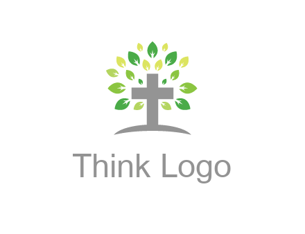 cross with swoosh and leaves
