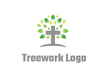 cross with swoosh and leaves