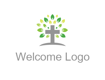 cross with swoosh and leaves