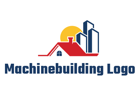 sun behind skyscrapers and house